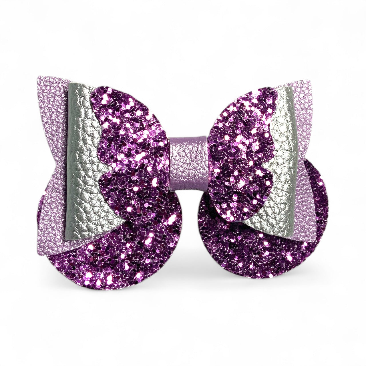 Butterfly Hair Bow PU Leather | 85mm Pebble & Glitter Design with 60mm Alligator Clip Purple