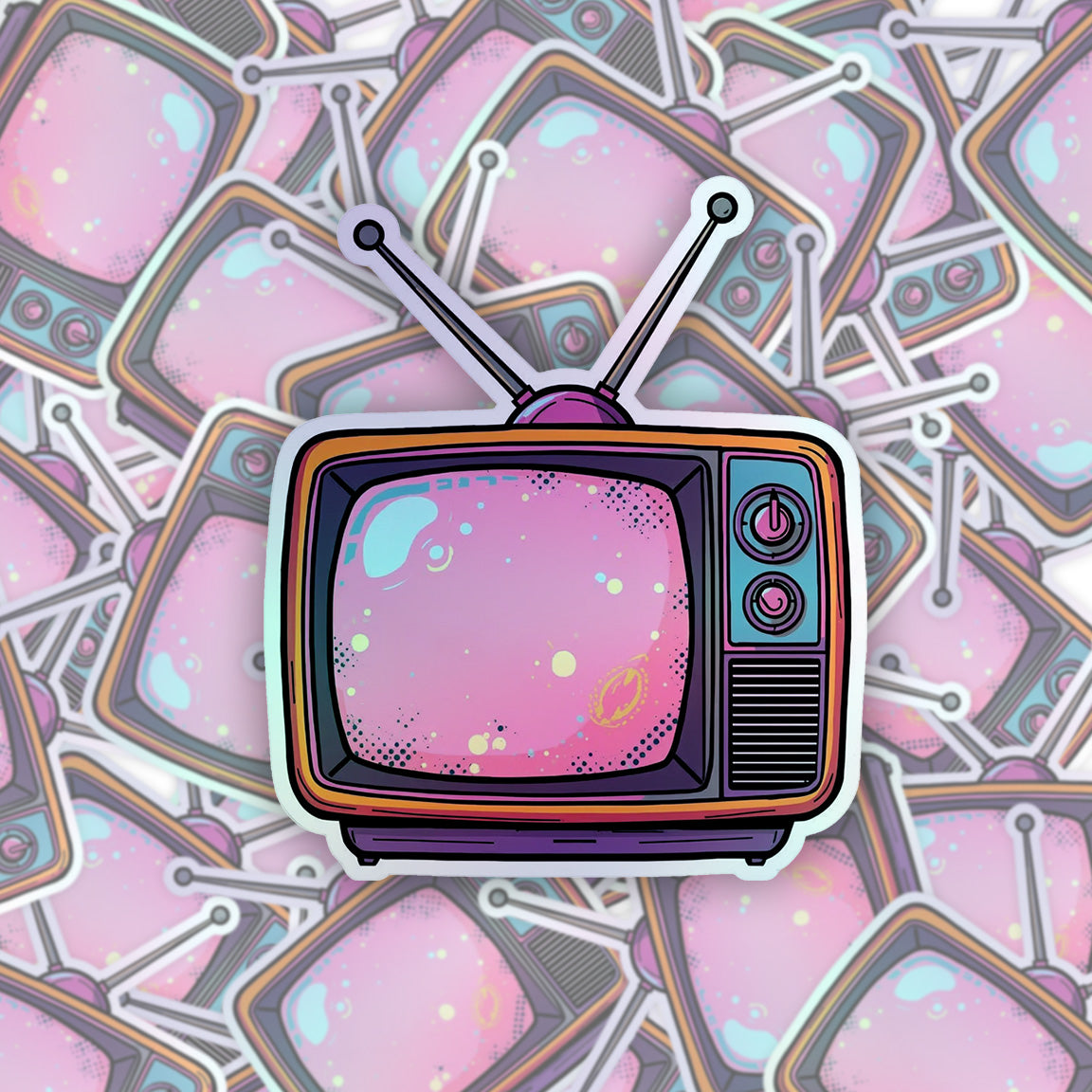 Retro TV Rainbow Holographic Foil Vinyl Sticker
