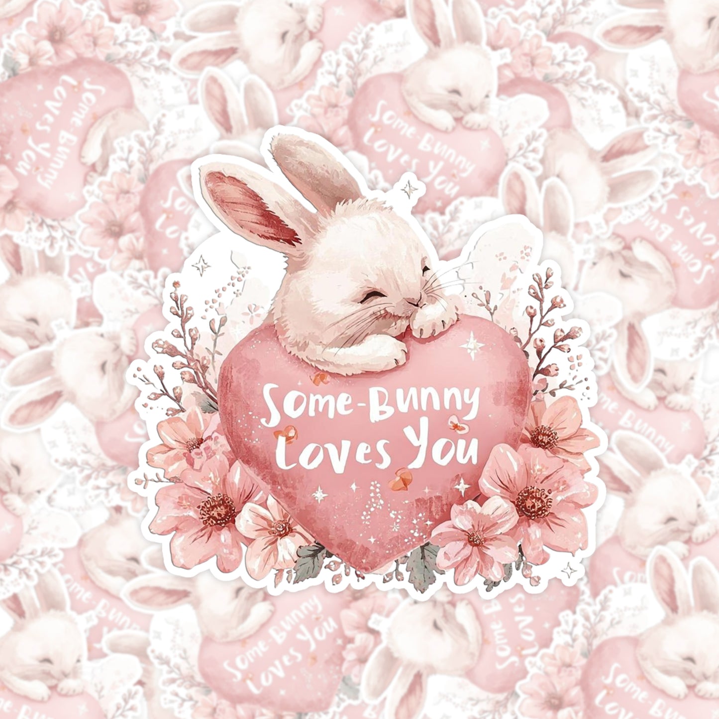 Some-Bunny Loves You Heart | Romantic | White Gloss Vinyl | Die-Cut Sticker