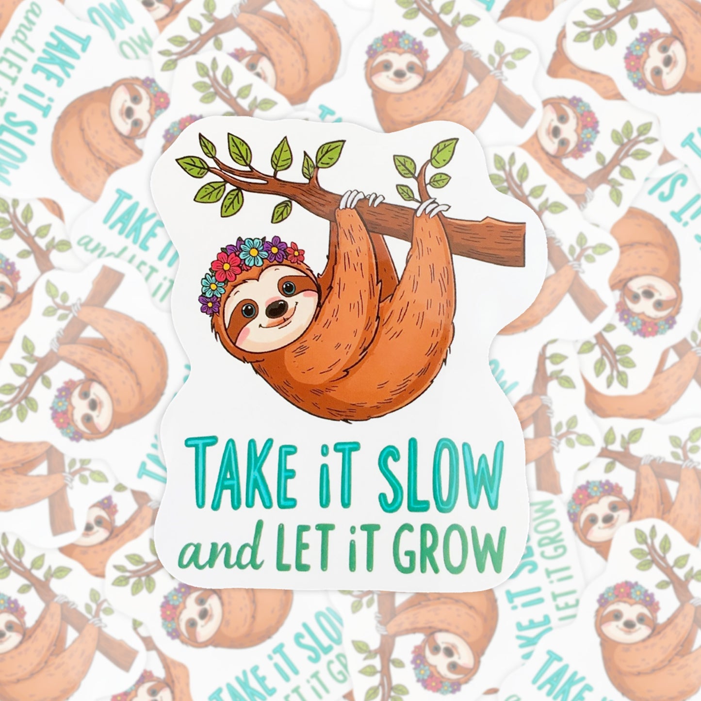 Take It Slow Sloth | Motivational | White Gloss Vinyl | Die-Cut Sticker
