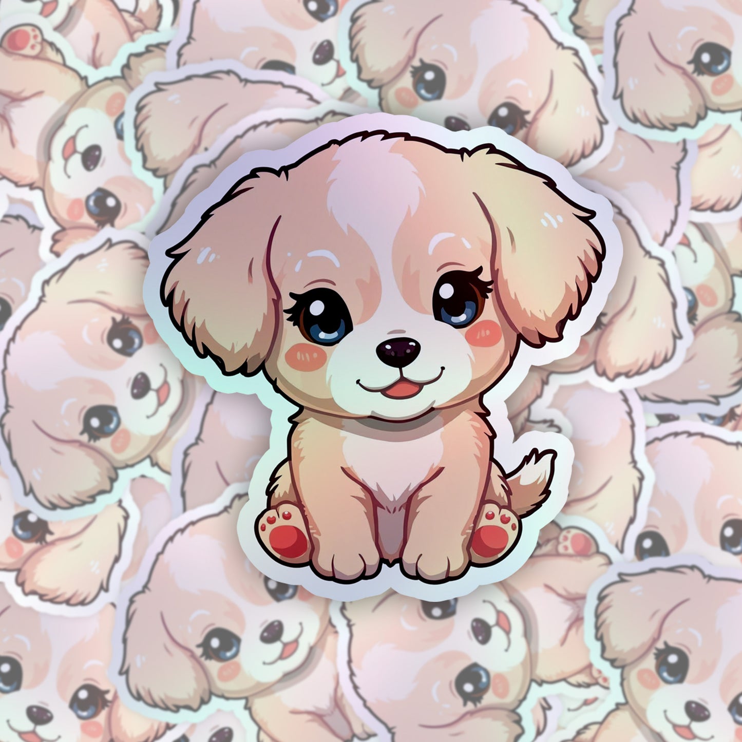 Kawaii Puppy Rainbow Holographic Foil Vinyl Stickers (Set of 2)