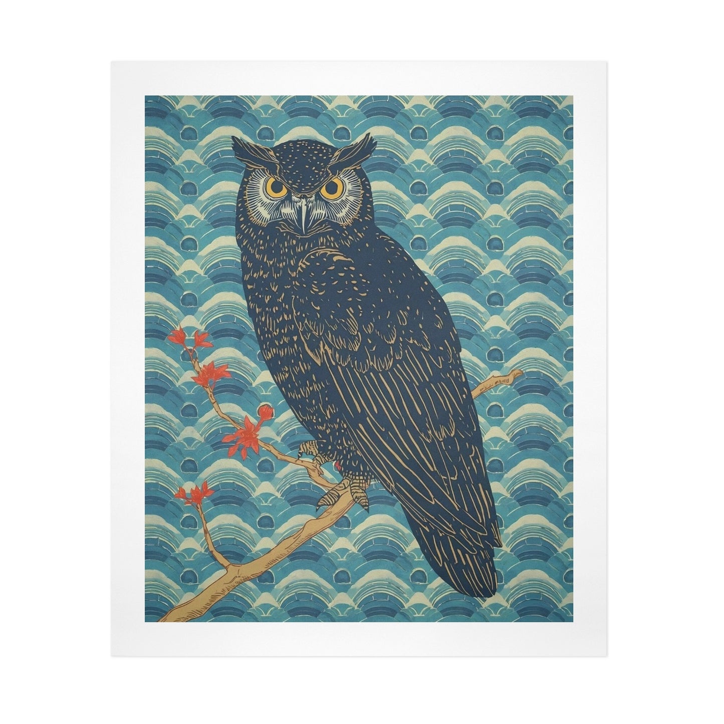 Majestic Owl – Japanese Ukiyo-e Inspired Canvas Wall Art Print