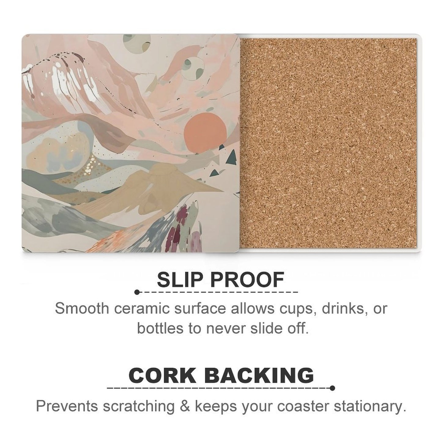 Celestial Dusk Abstract Pastel Landscape Ceramic Coasters (Set of 4 or 6)