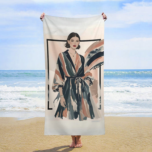 Modern Muse Beach Towel, Bold Fashion Illustration 160×80cm