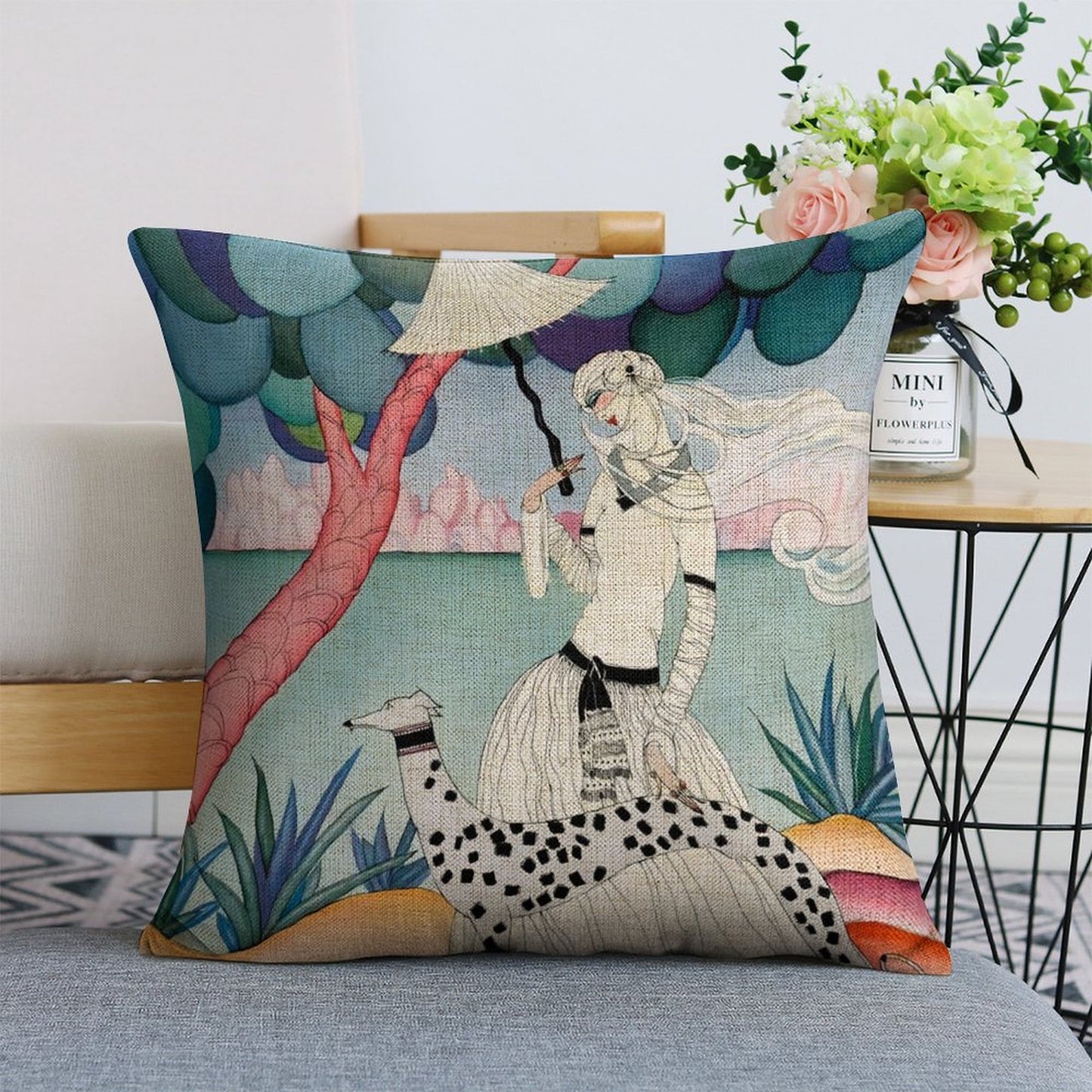 Gentle Companionship – Vintage Inspired Lady & Dog Cushion Case 45 x 45cm