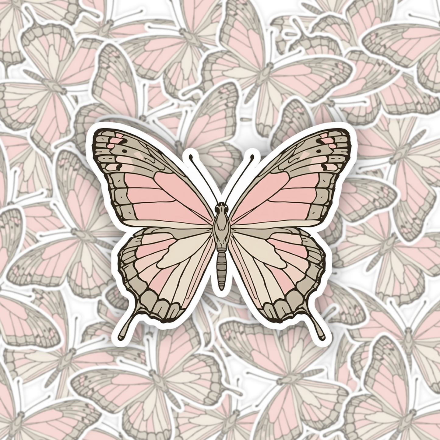 Soft Pink Butterfly White Vinyl Sticker