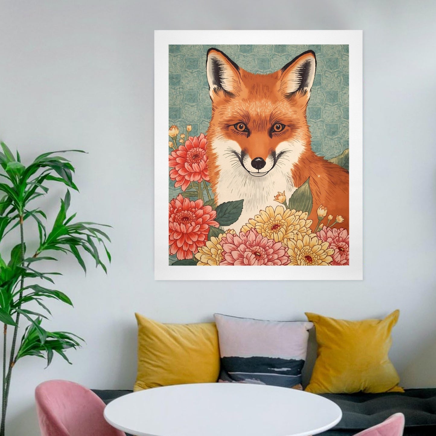 Floral Fox – Japanese Ukiyo-e Inspired Canvas Wall Art Print