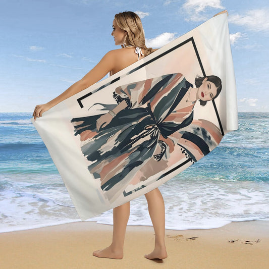 Modern Muse Beach Towel, Bold Fashion Illustration 160×80cm