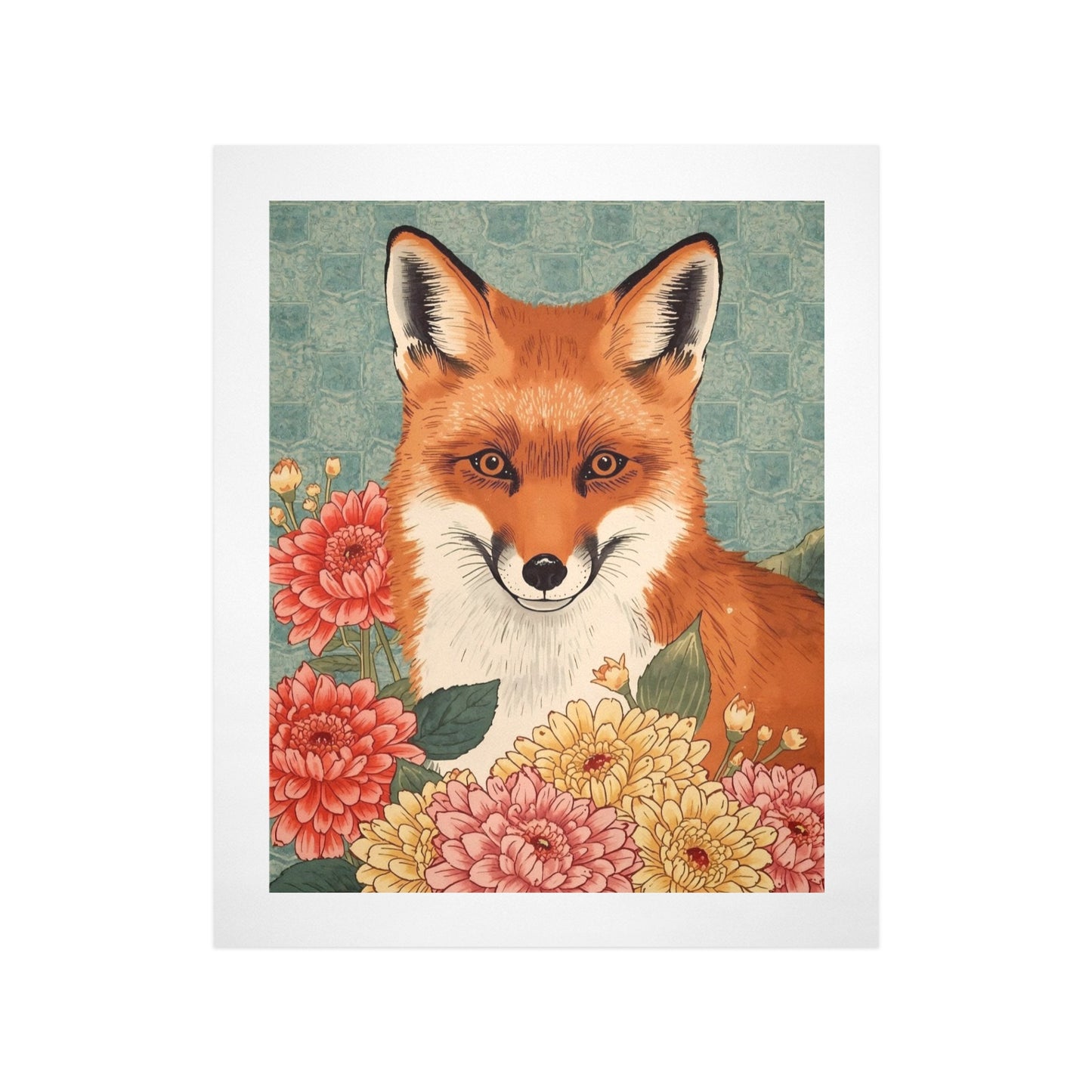 Floral Fox – Japanese Ukiyo-e Inspired Canvas Wall Art Print 16"x20" (40 x 50cm)