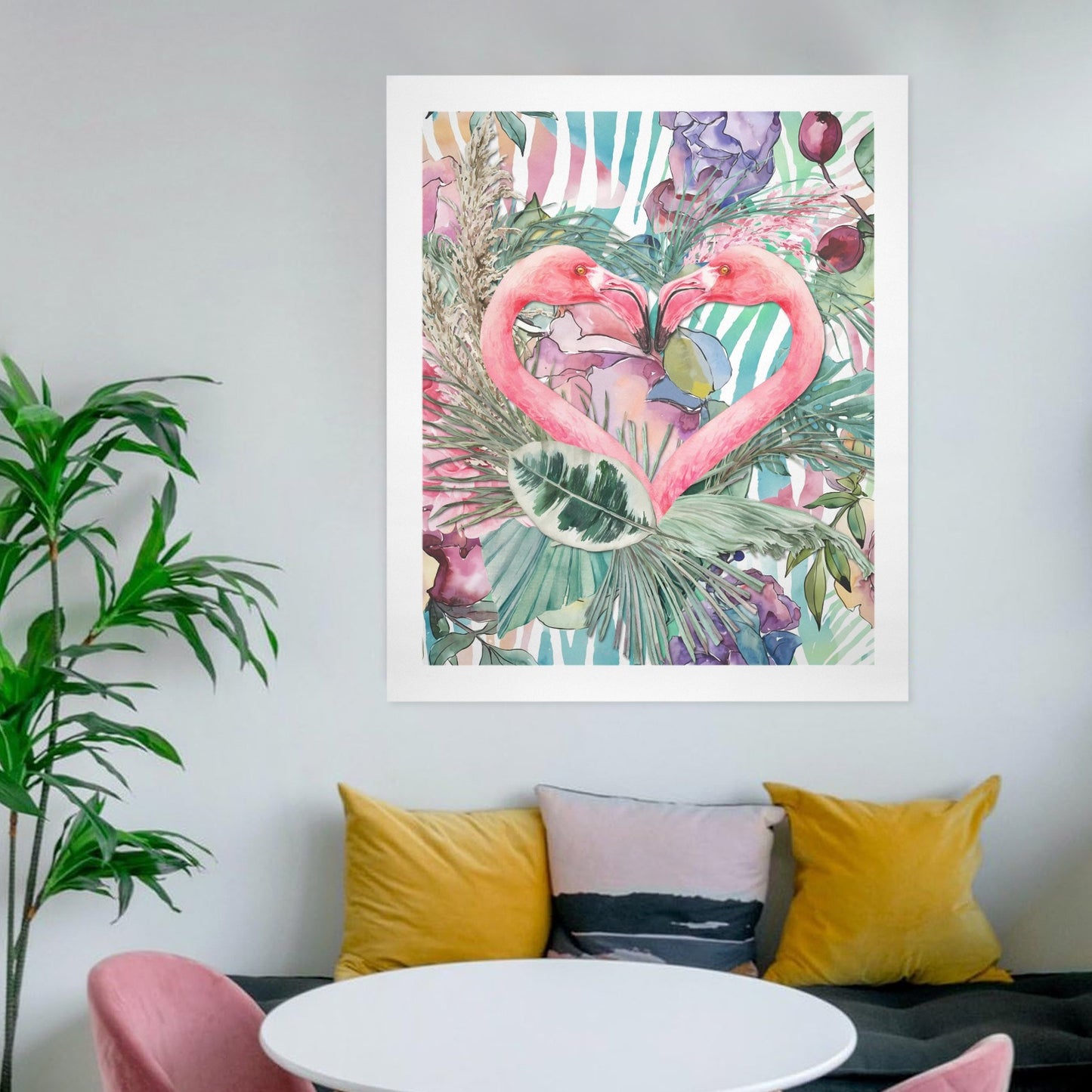 Flamingo Pair – Modern Tropical Canvas Wall Art Print