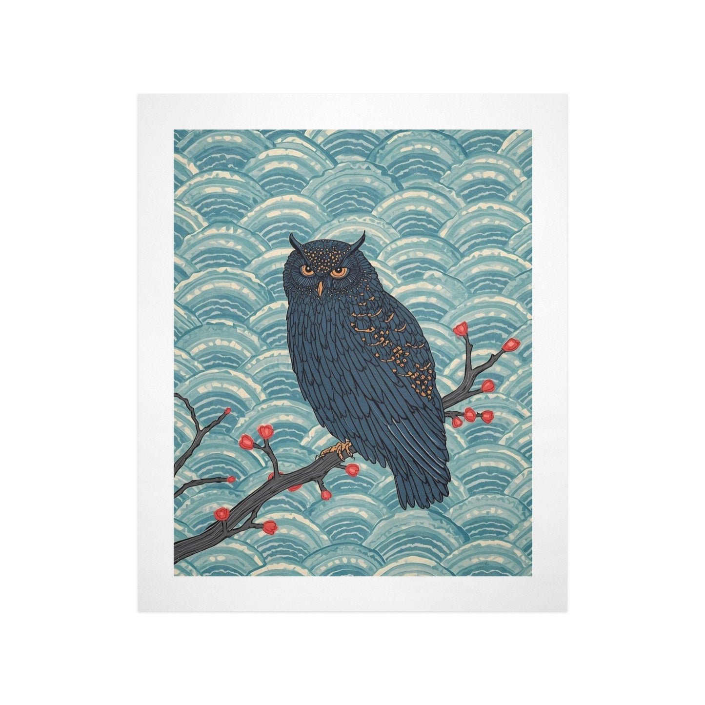 Nocturne Owl – Japanese Ukiyo-e Inspired Canvas Wall Art Print 16"x20" (40 x 50cm)