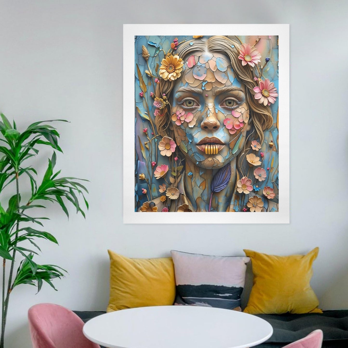 Petal Mosaic Muse – Floral Portrait Canvas Wall Art Print