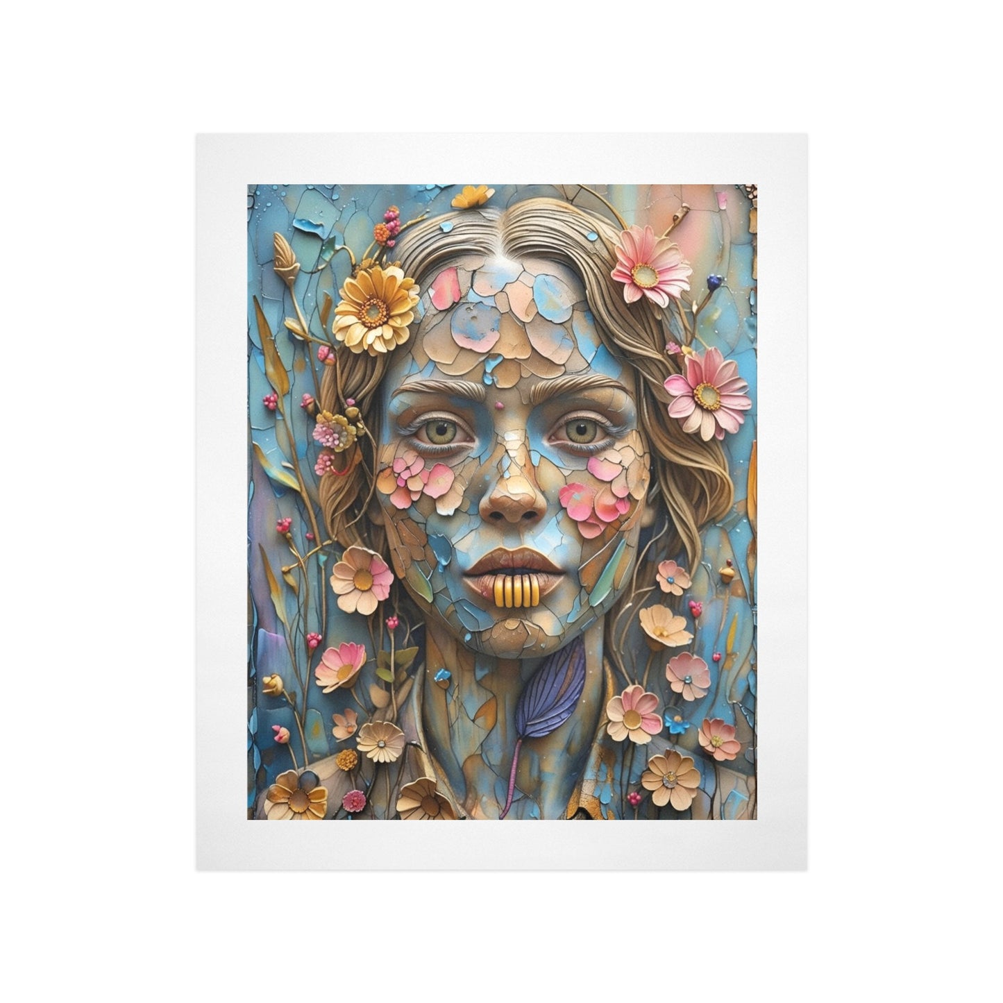 Petal Mosaic Muse – Floral Portrait Canvas Wall Art Print 16"x20" (40 x 50cm)