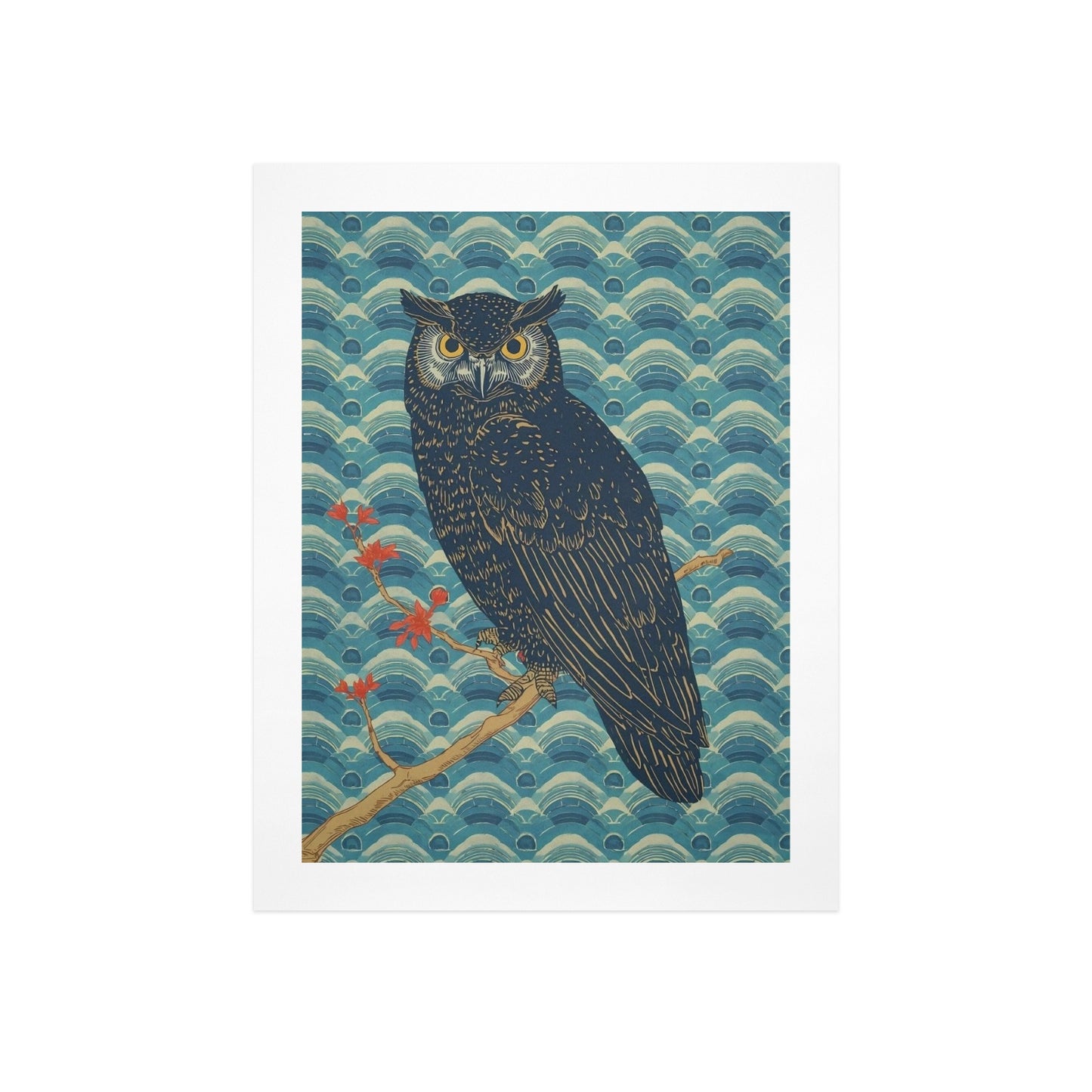Majestic Owl – Japanese Ukiyo-e Inspired Canvas Wall Art Print 12"x16" (30 x 40cm)