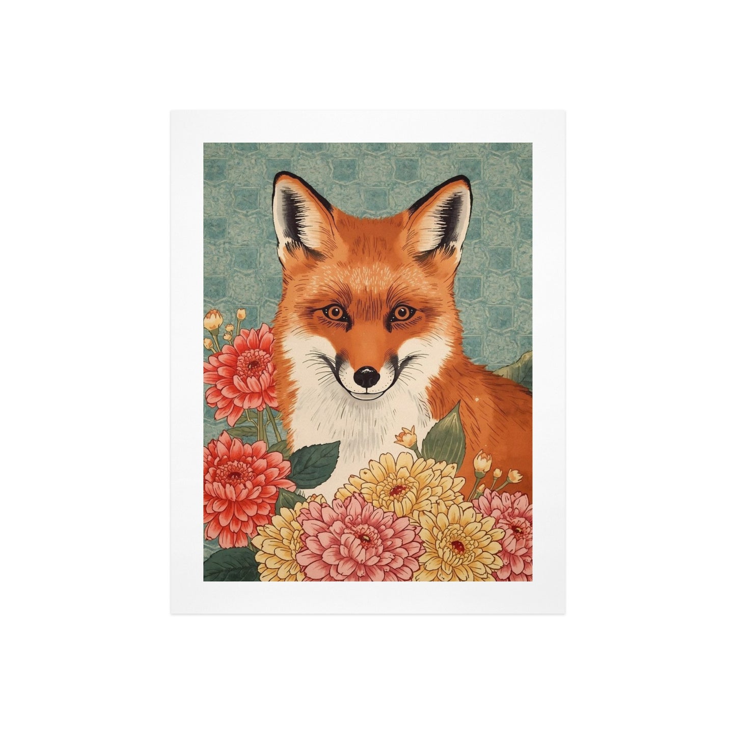 Floral Fox – Japanese Ukiyo-e Inspired Canvas Wall Art Print 12"x16" (30 x 40cm)