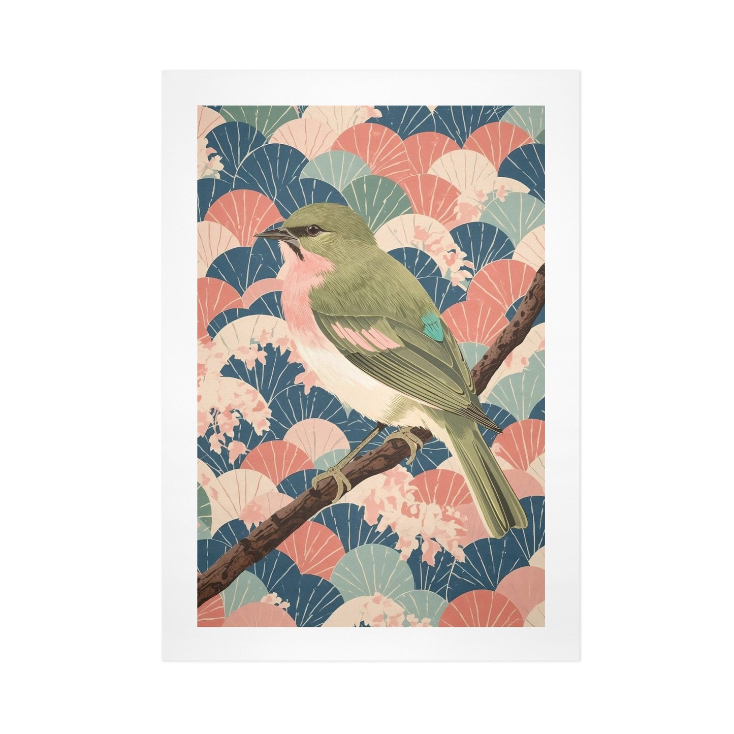 Songbird Serenity – Japanese Ukiyo-e Inspired Canvas Wall Art Print 16"x24" (40 x 60cm)
