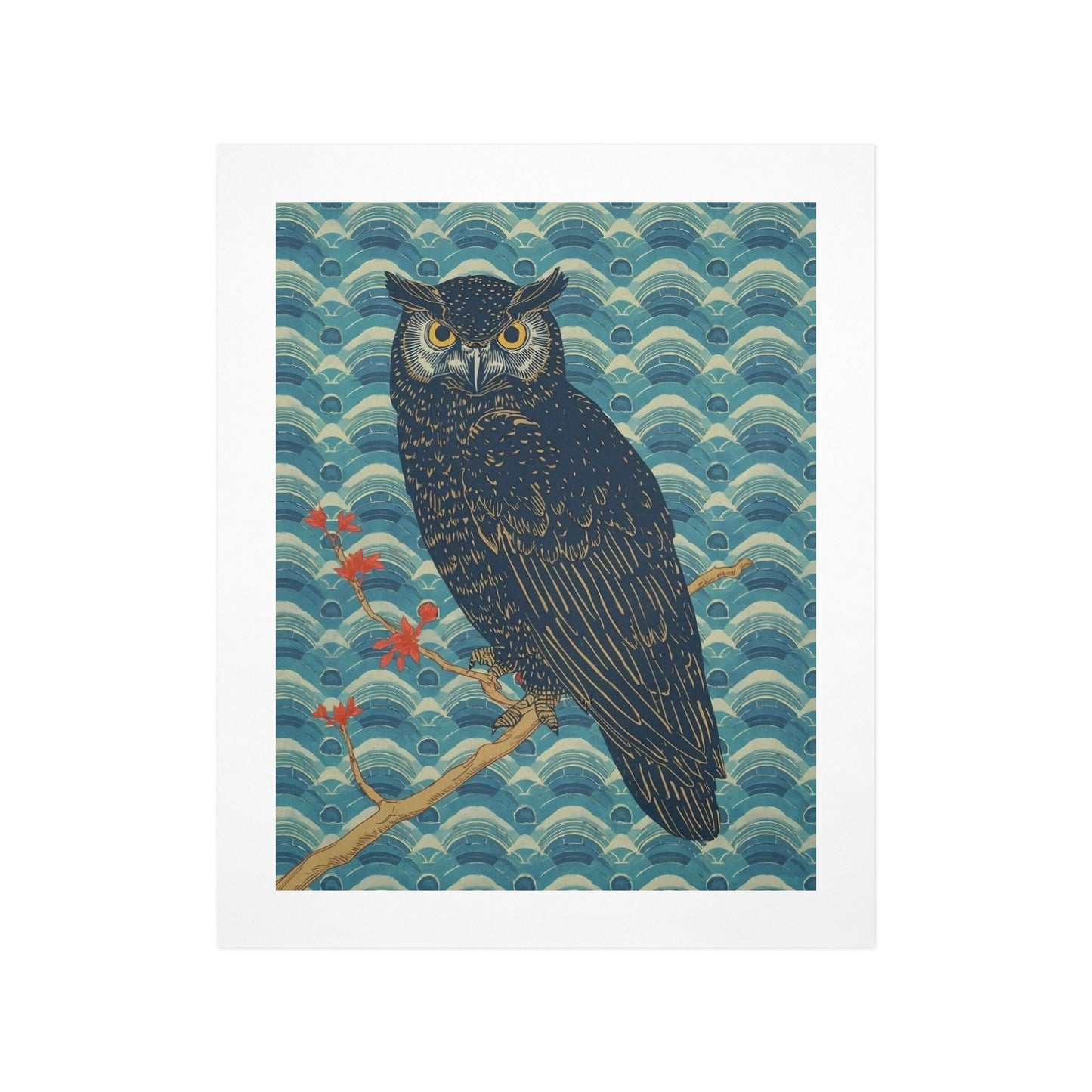 Majestic Owl – Japanese Ukiyo-e Inspired Canvas Wall Art Print 11"x14" (28 x 35cm)