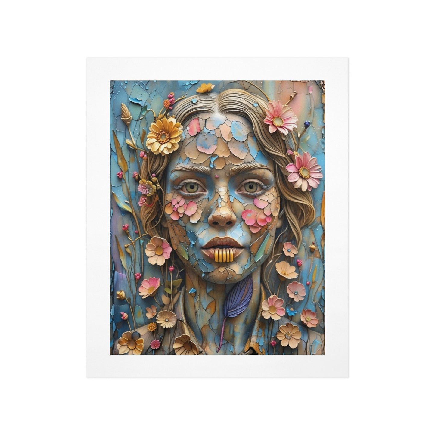 Petal Mosaic Muse – Floral Portrait Canvas Wall Art Print 11"x14" (28 x 35cm)