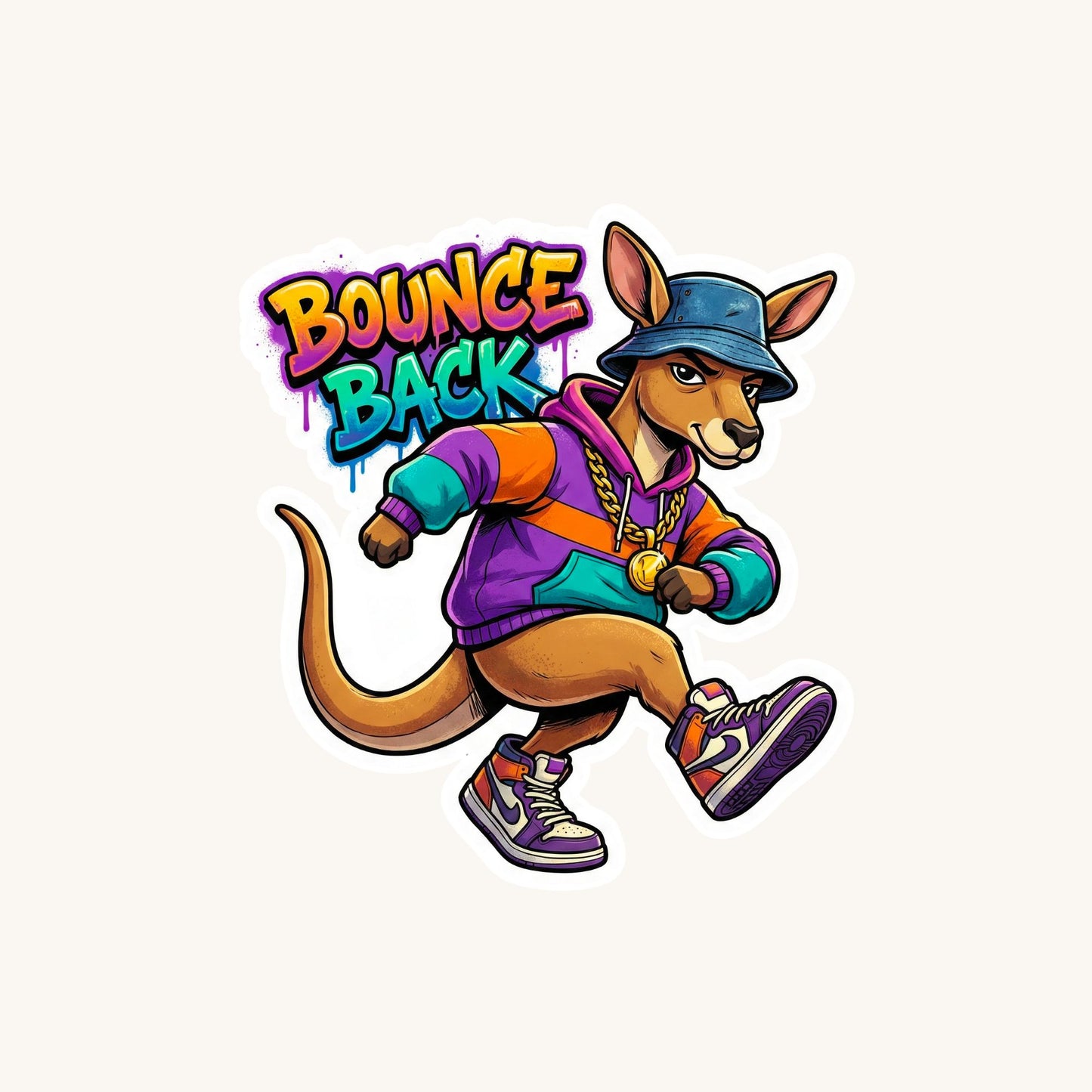 Bounce Back Streetwear Kangaroo | 90s Hip Hop | White Vinyl | Die-Cut Sticker
