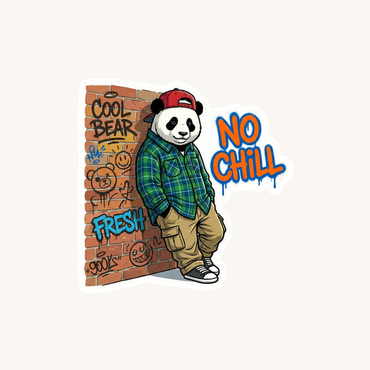 No Chill Streetwear Panda | Urban Graffiti | White Vinyl | Die-Cut Sticker