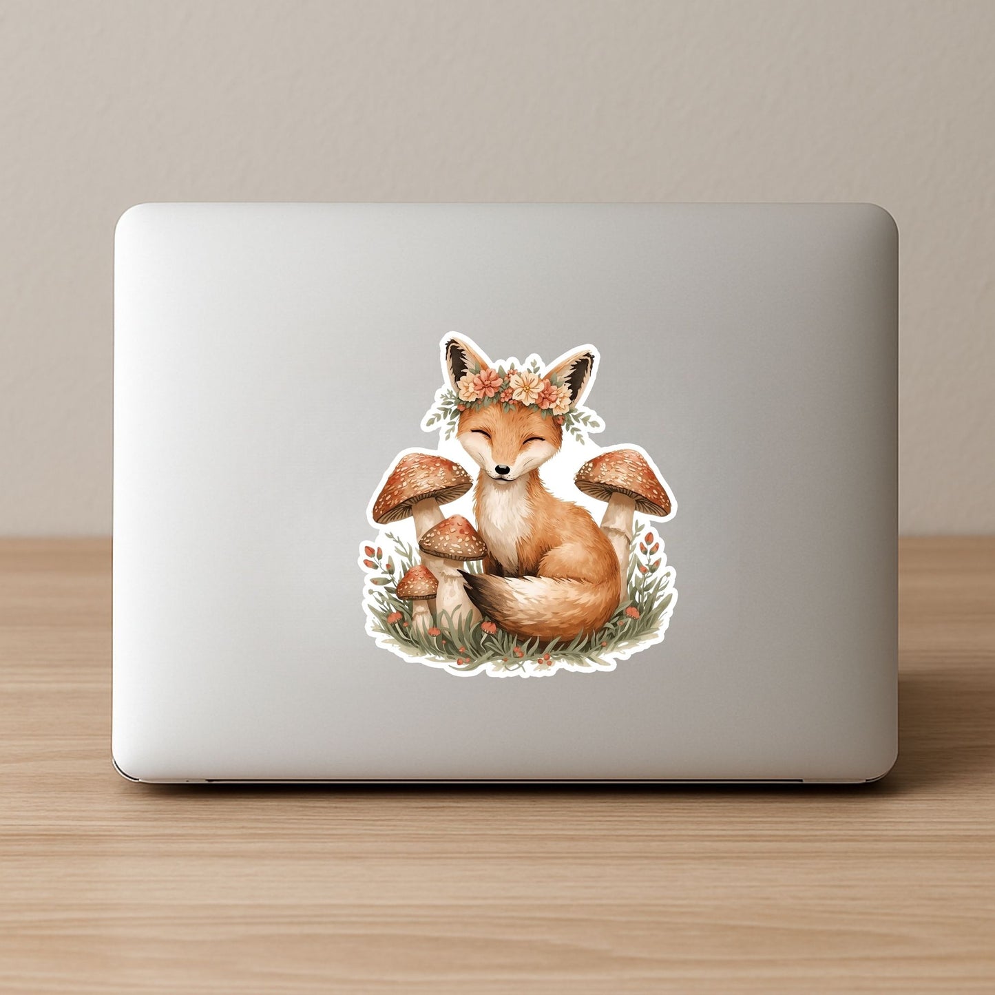 Fox with Flower Crown Woodland | Cottagecore | White Vinyl | Die-Cut Sticker
