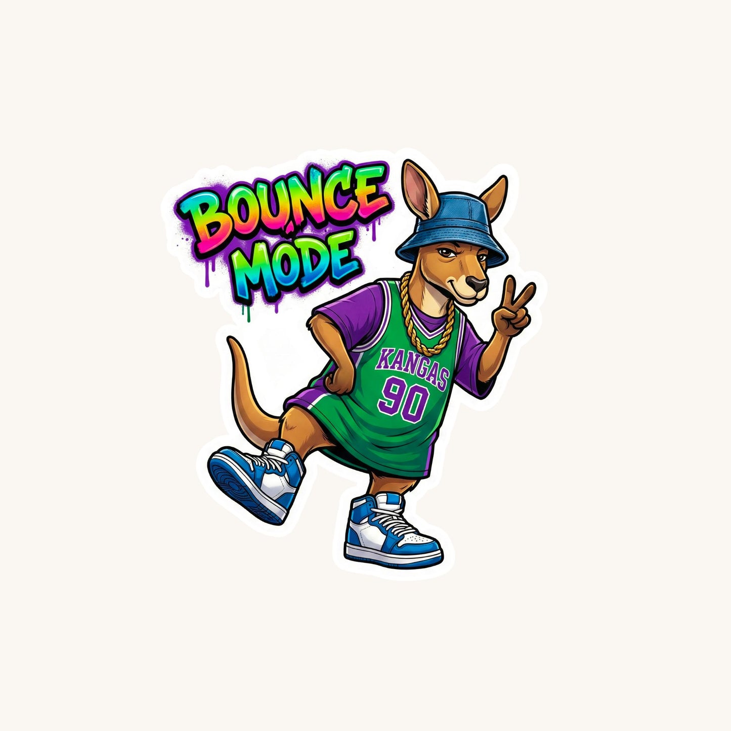 Bounce Mode Cool Kangaroo | 90s Streetwear | White Vinyl | Die-Cut Sticker