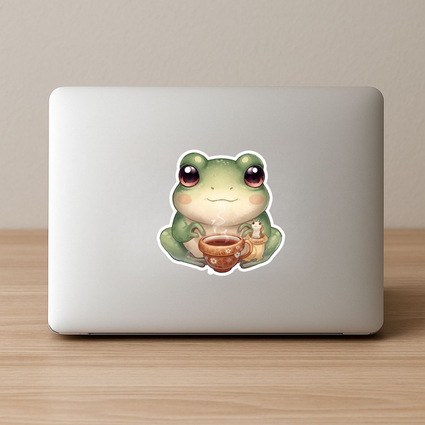 Frog and Slug Tea Time | Cottagecore | White Vinyl | Die-Cut Sticker