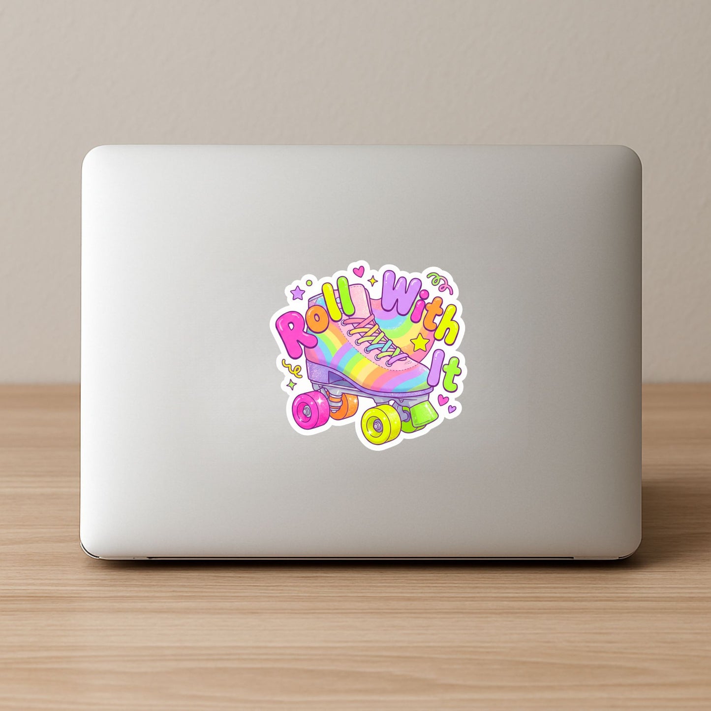 Roll With It Rainbow Skate | Retro Skater | Iridescent Vinyl | Die-Cut Sticker