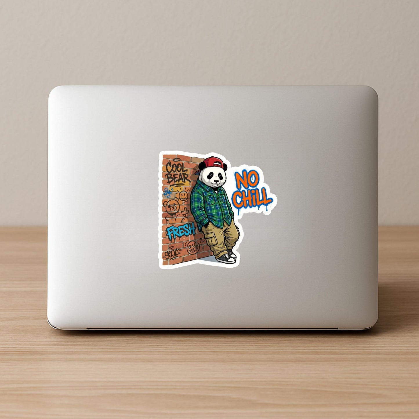 No Chill Streetwear Panda | Urban Graffiti | White Vinyl | Die-Cut Sticker