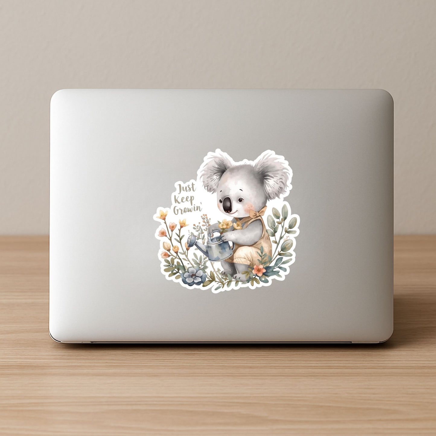Just Keep Growin Koala | Motivational | White Vinyl | Die-Cut Sticker