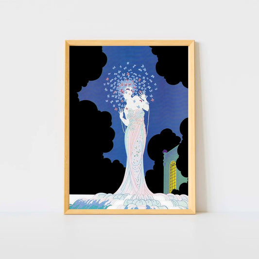 Ms Vogue Digital Wall Art, Art Deco Lady with Butterflies Print