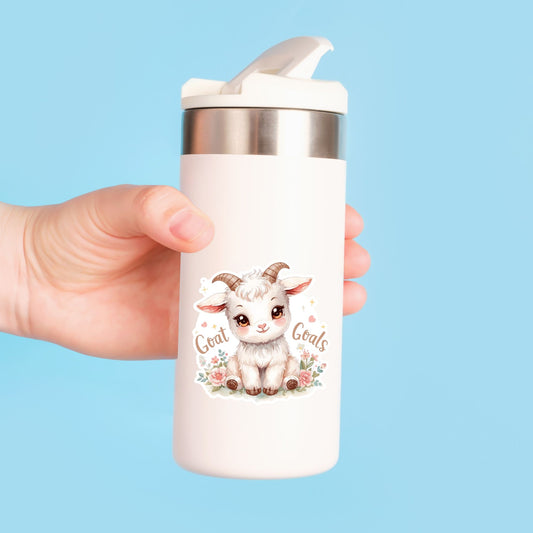 Goat Goals Baby Goat | Farm Animal | White Vinyl | Die-Cut Sticker