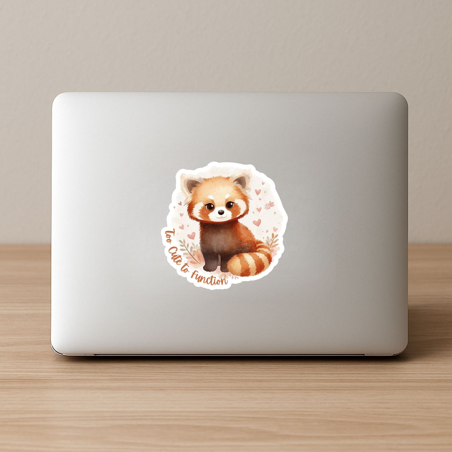 Too Cute to Function Red Panda | Kawaii Animal | White Vinyl | Die-Cut Sticker