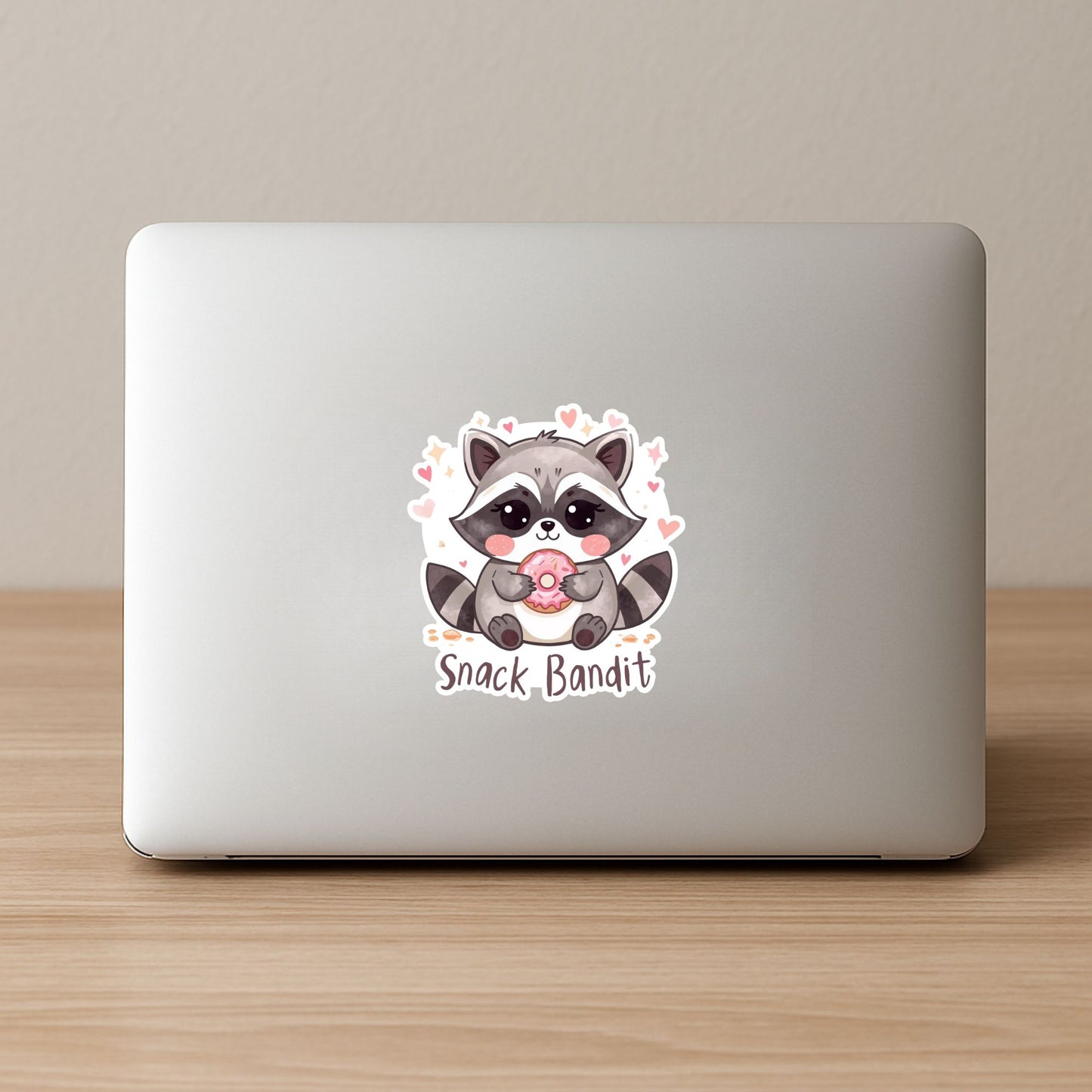 Snack Bandit Raccoon Donut | Funny Animal | White Vinyl | Die-Cut Sticker