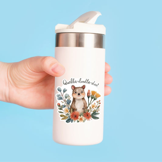 Quokka-Doodle-Doo Happy Quokka | Aussie Animal | White Vinyl | Die-Cut Sticker