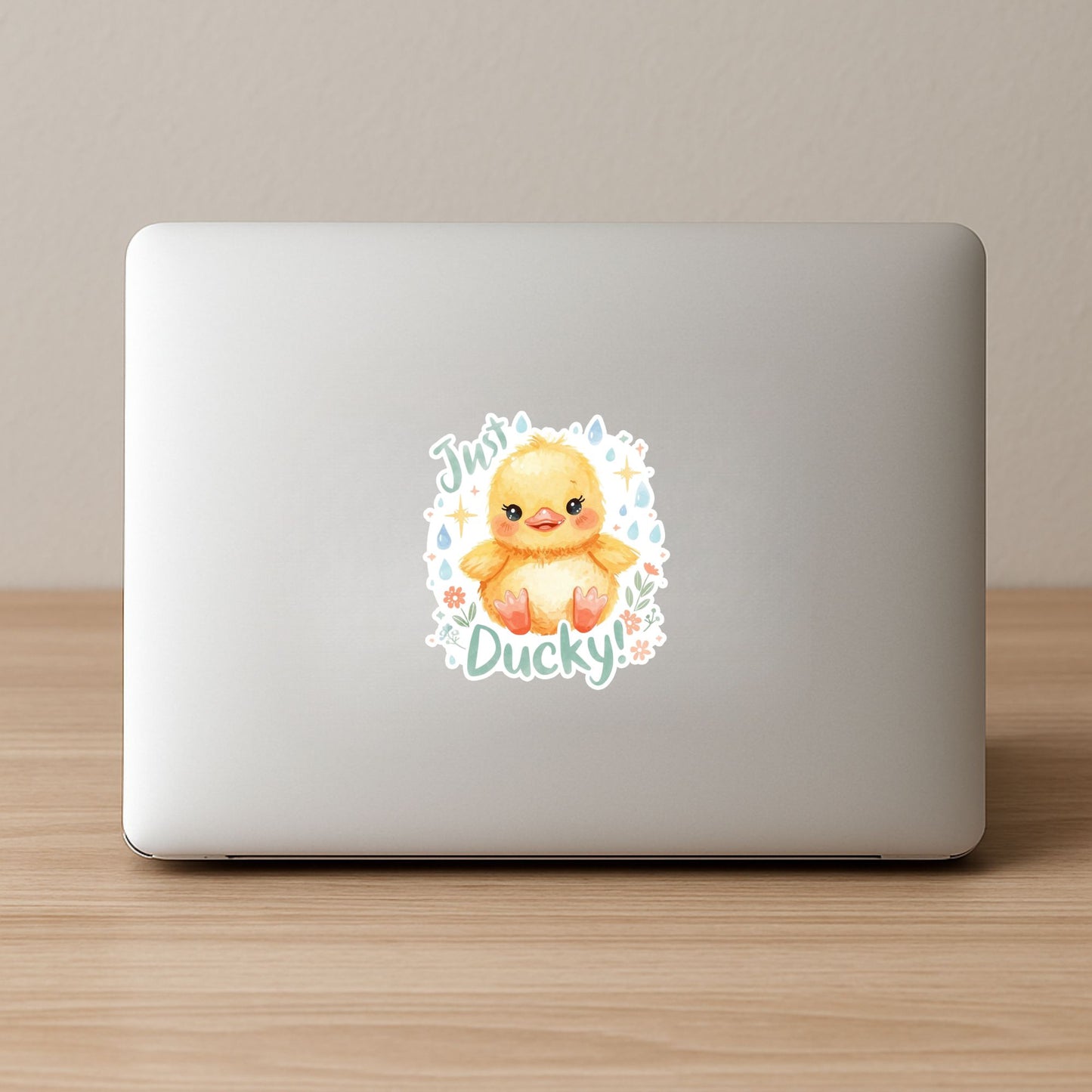 Just Ducky Raindrops | Cute Animal | White Vinyl | Die-Cut Sticker