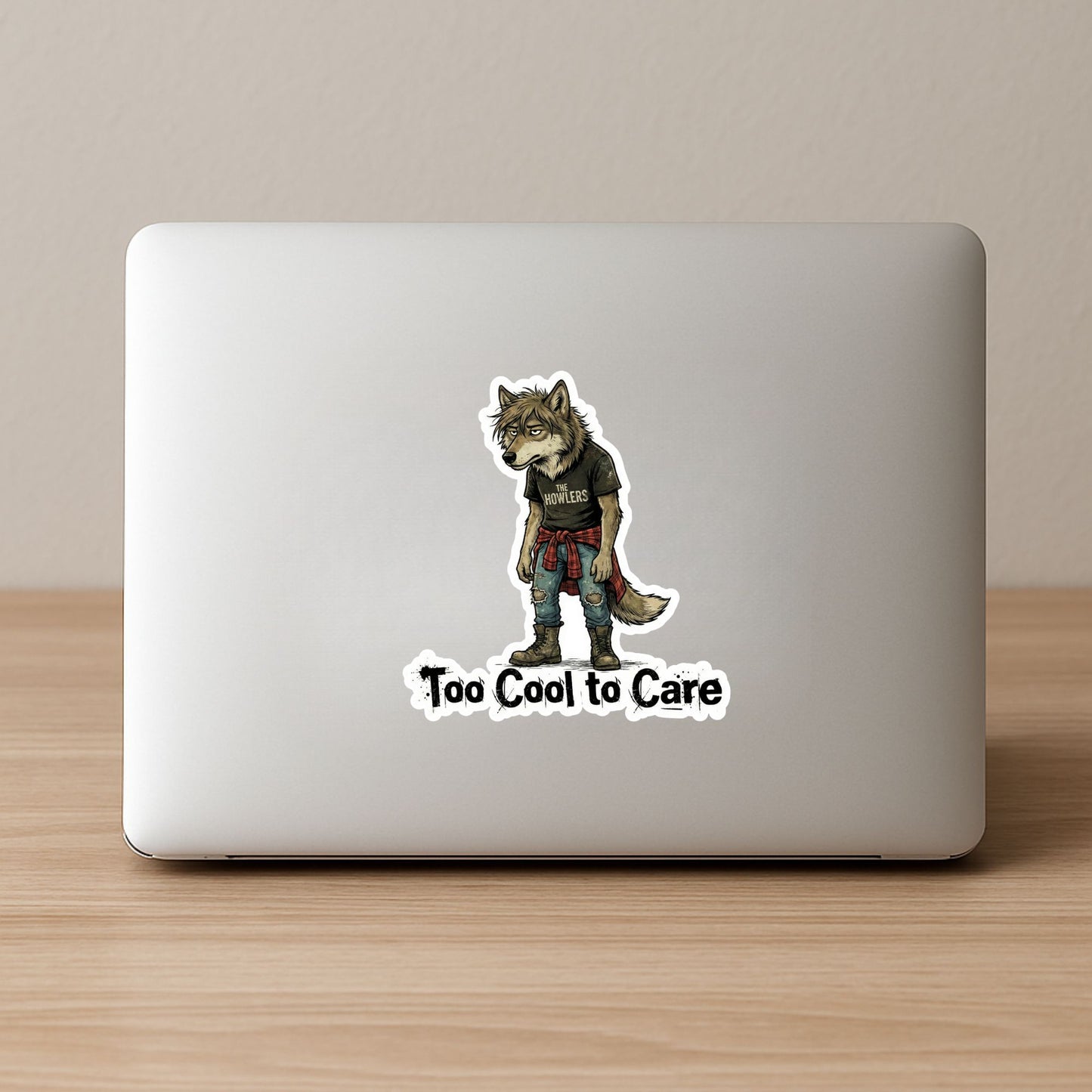 Too Cool to Care Grunge Wolf | Edgy Aesthetic | White Vinyl | Die-Cut Sticker