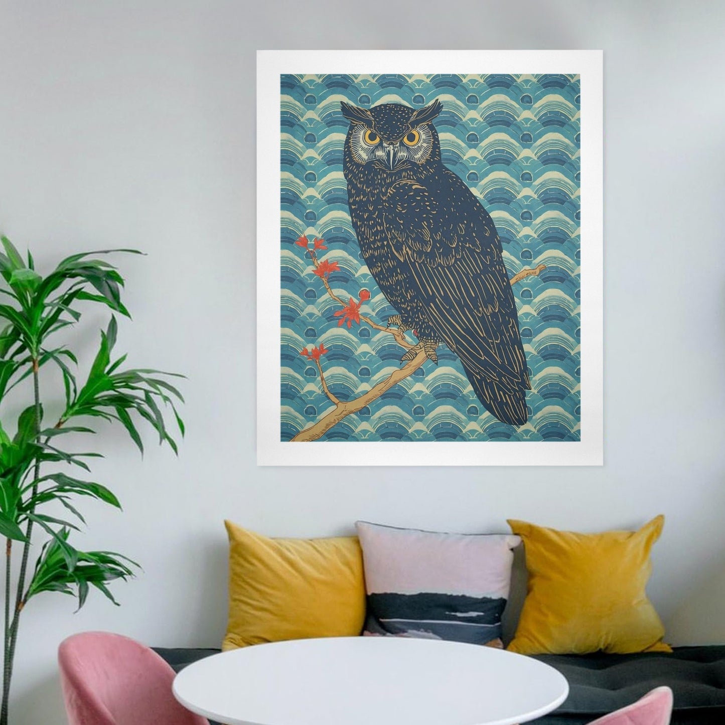 Majestic Owl – Japanese Ukiyo-e Inspired Canvas Wall Art Print