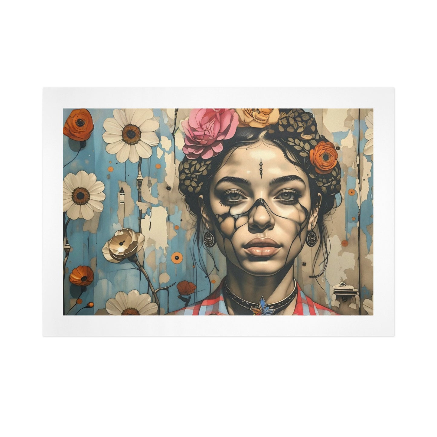 Blooming Reverie – Floral Crown Portrait Canvas Wall Art Print 24"x16" (60 x 40cm)