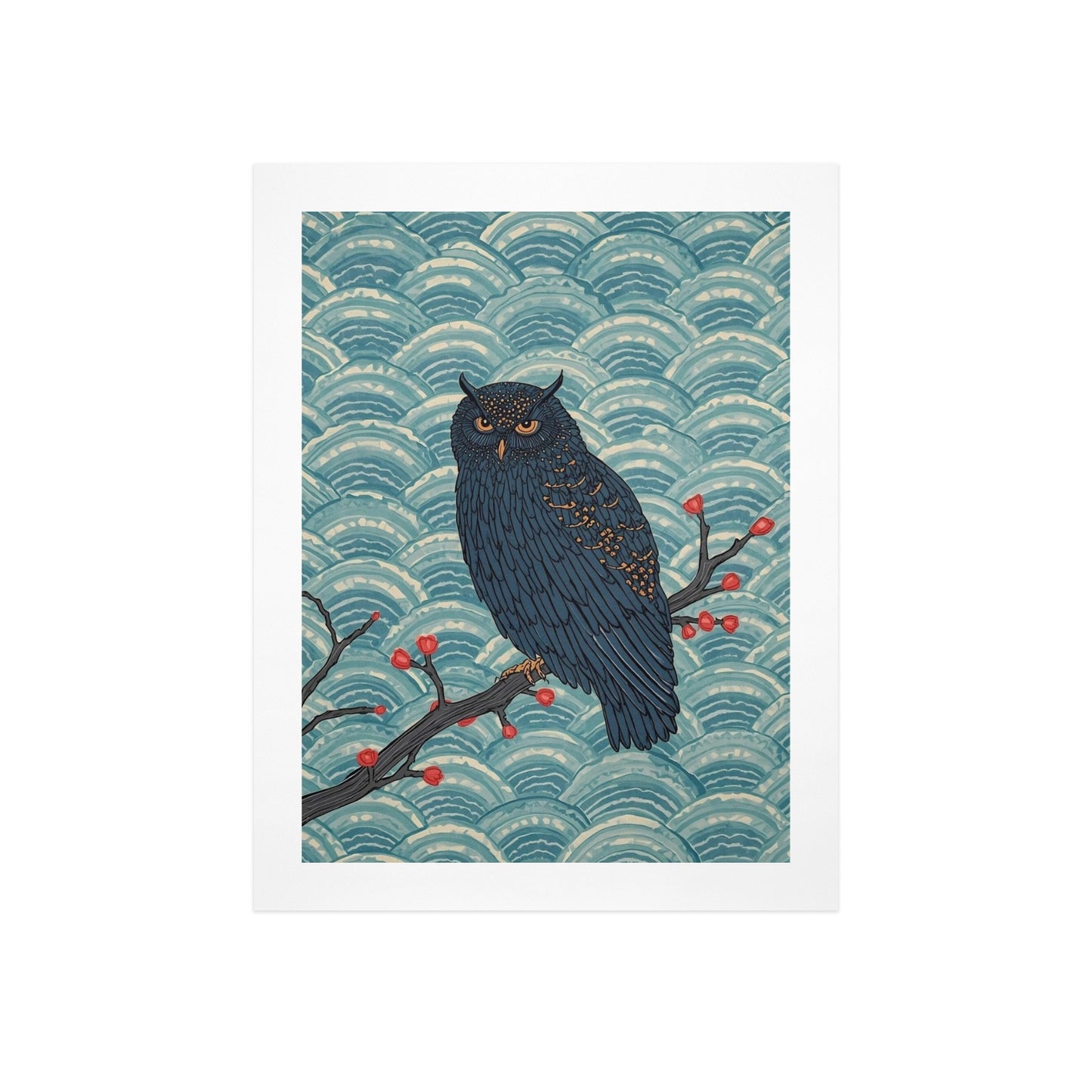 Nocturne Owl – Japanese Ukiyo-e Inspired Canvas Wall Art Print 12"x16" (30 x 40cm)
