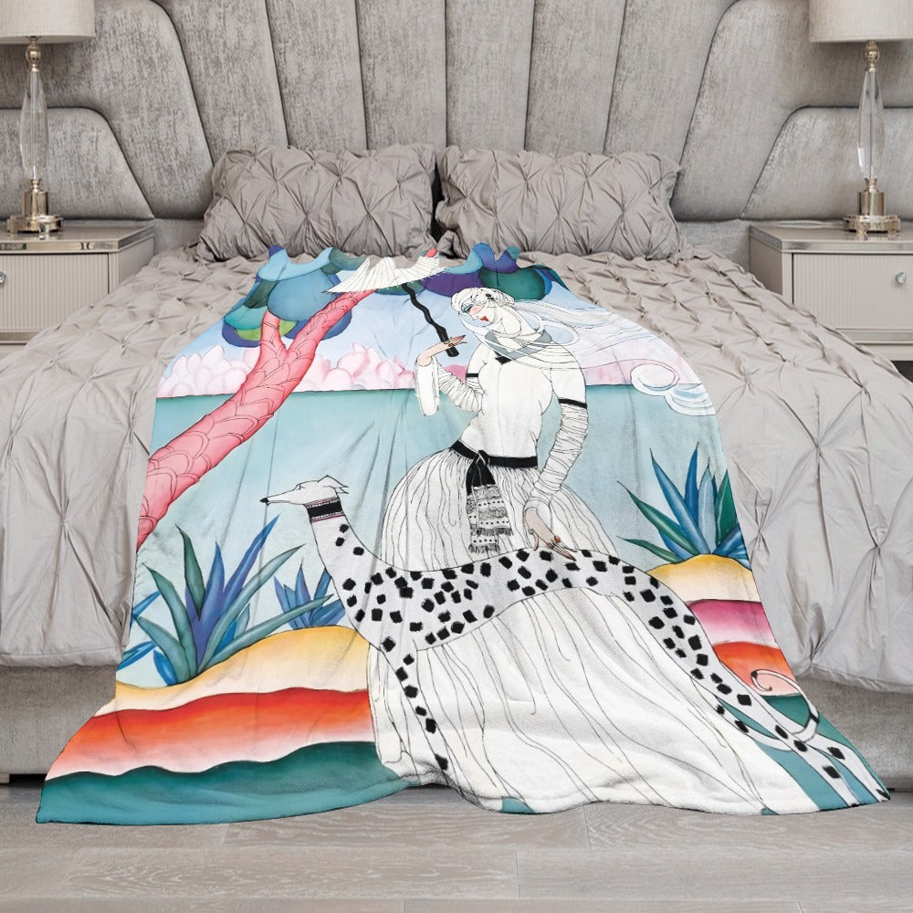 Gentle Companionship – Ultra-Soft Flannel Throw Blanket | Vintage Lady & Dog Art