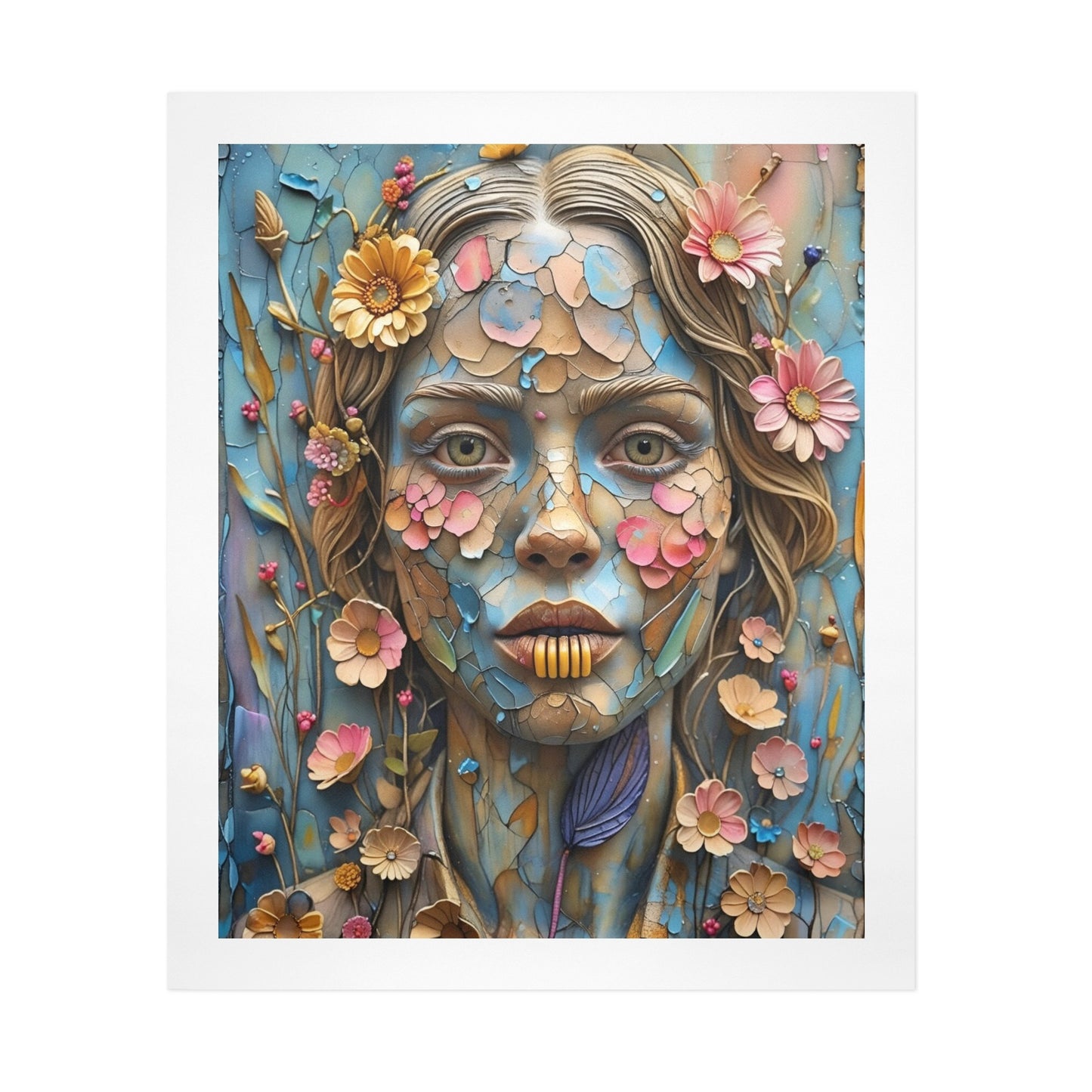 Petal Mosaic Muse – Floral Portrait Canvas Wall Art Print