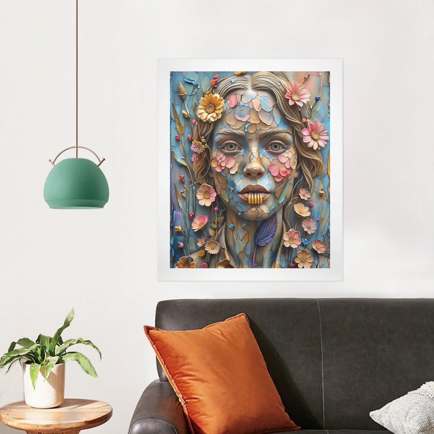 Petal Mosaic Muse – Floral Portrait Canvas Wall Art Print