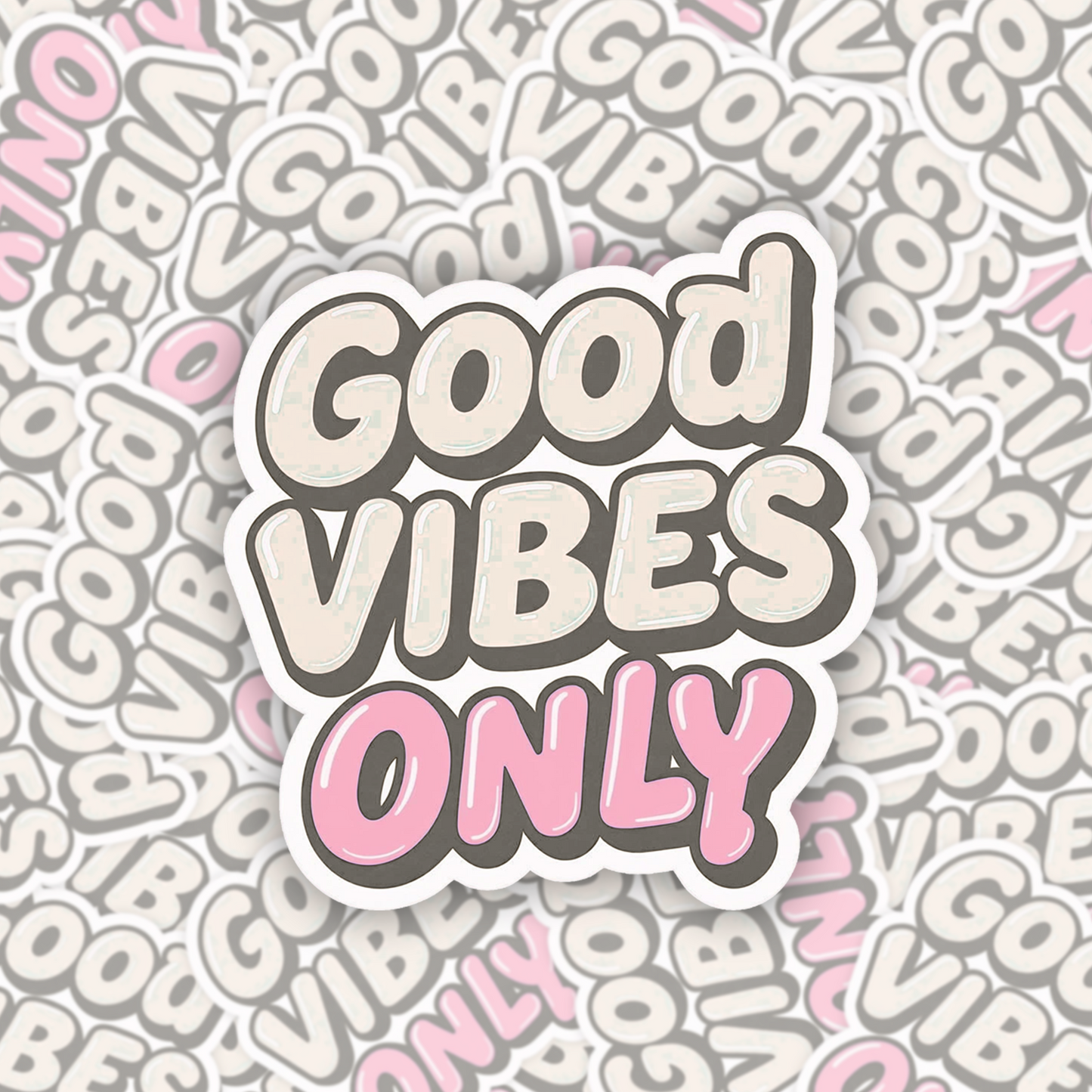 Good Vibes Only Retro Bubble Letter White Vinyl Sticker (6 × 6.5 cm, Kiss-Cut)