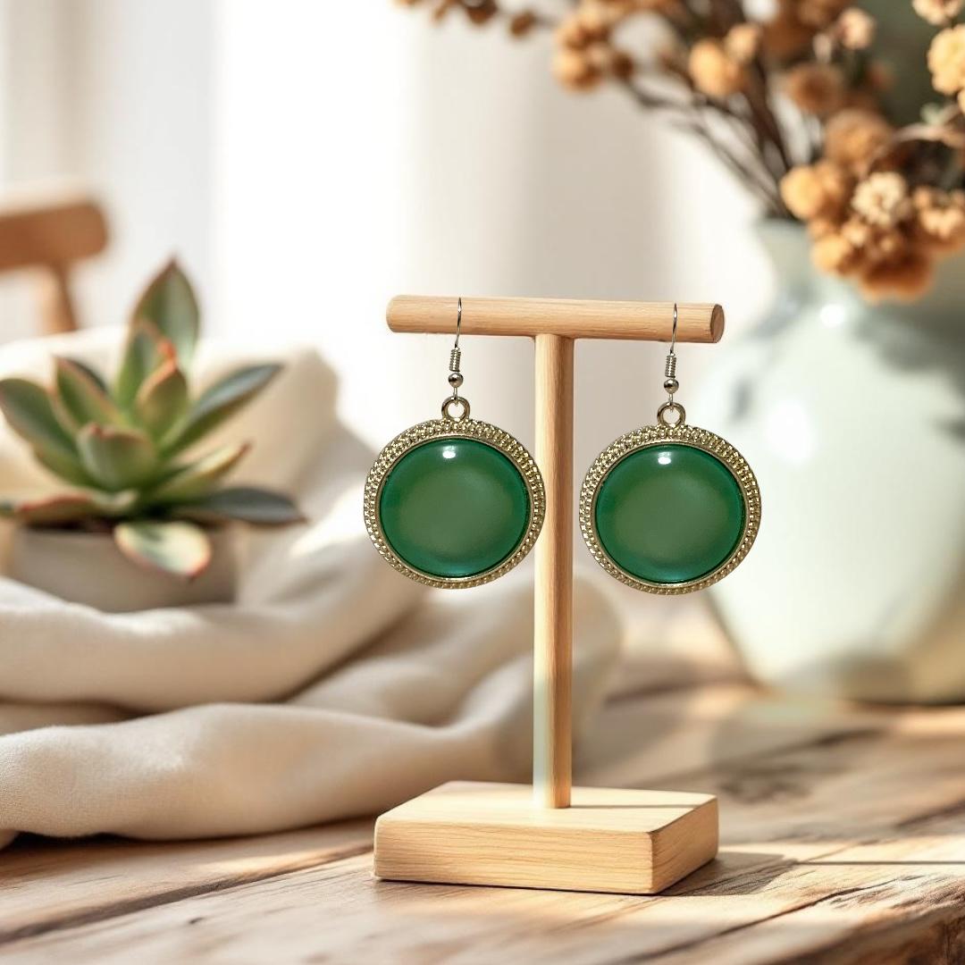 Sage Green 30mm Glass Dangle Silver Earrings – Handmade Boho Drop