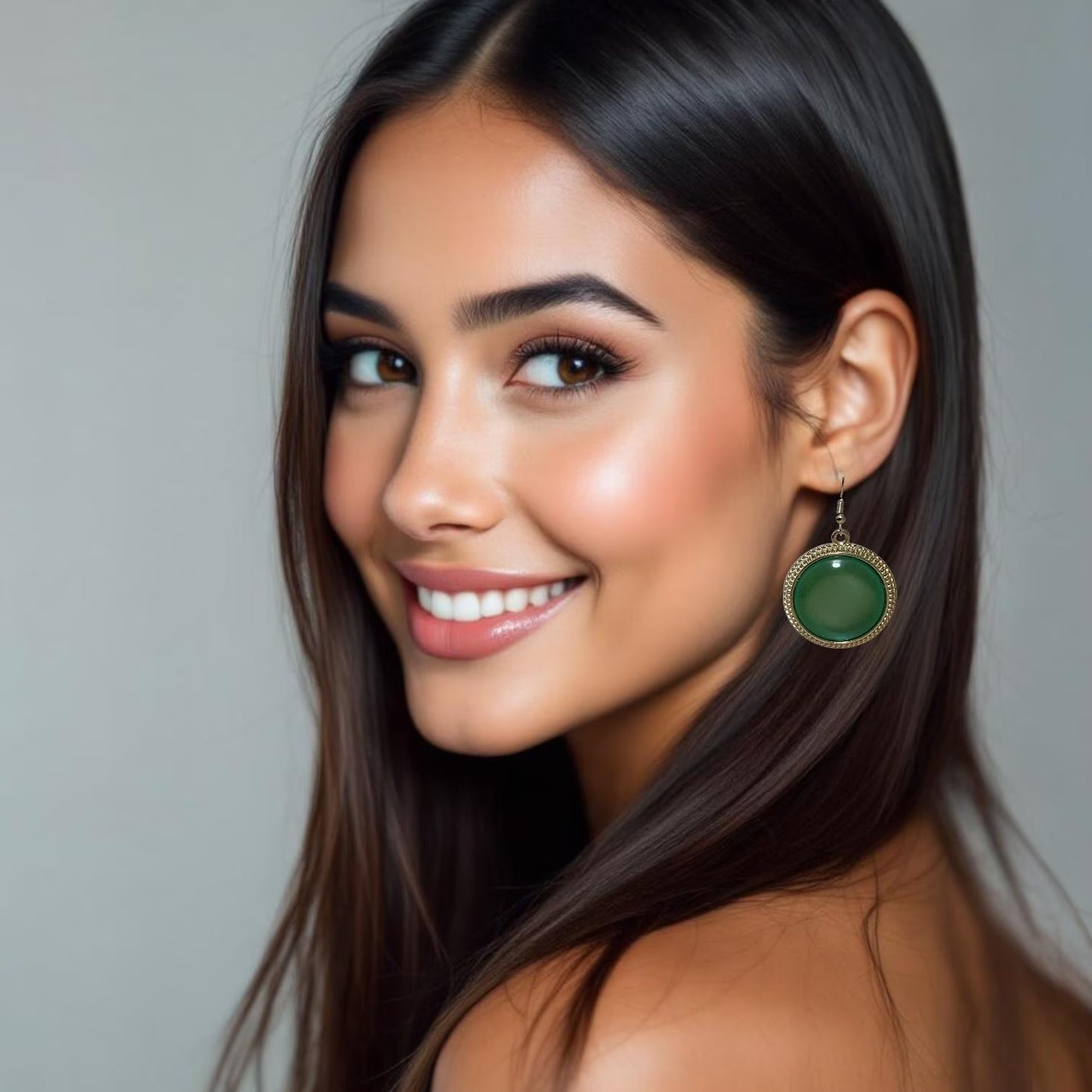 Sage Green 30mm Glass Dangle Silver Earrings – Handmade Boho Drop
