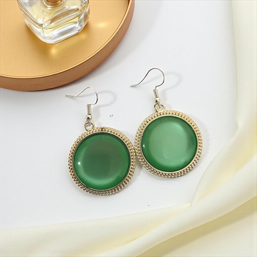 Sage Green 30mm Glass Dangle Silver Earrings – Handmade Boho Drop