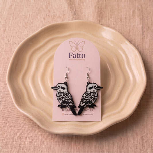 Floral Kookaburra Dangle Earrings | Handmade Aussie Animal Drops