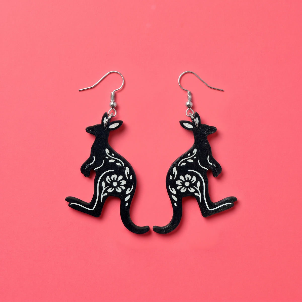 Floral Kangaroo Dangle Earrings | Handmade Aussie Animal Drops
