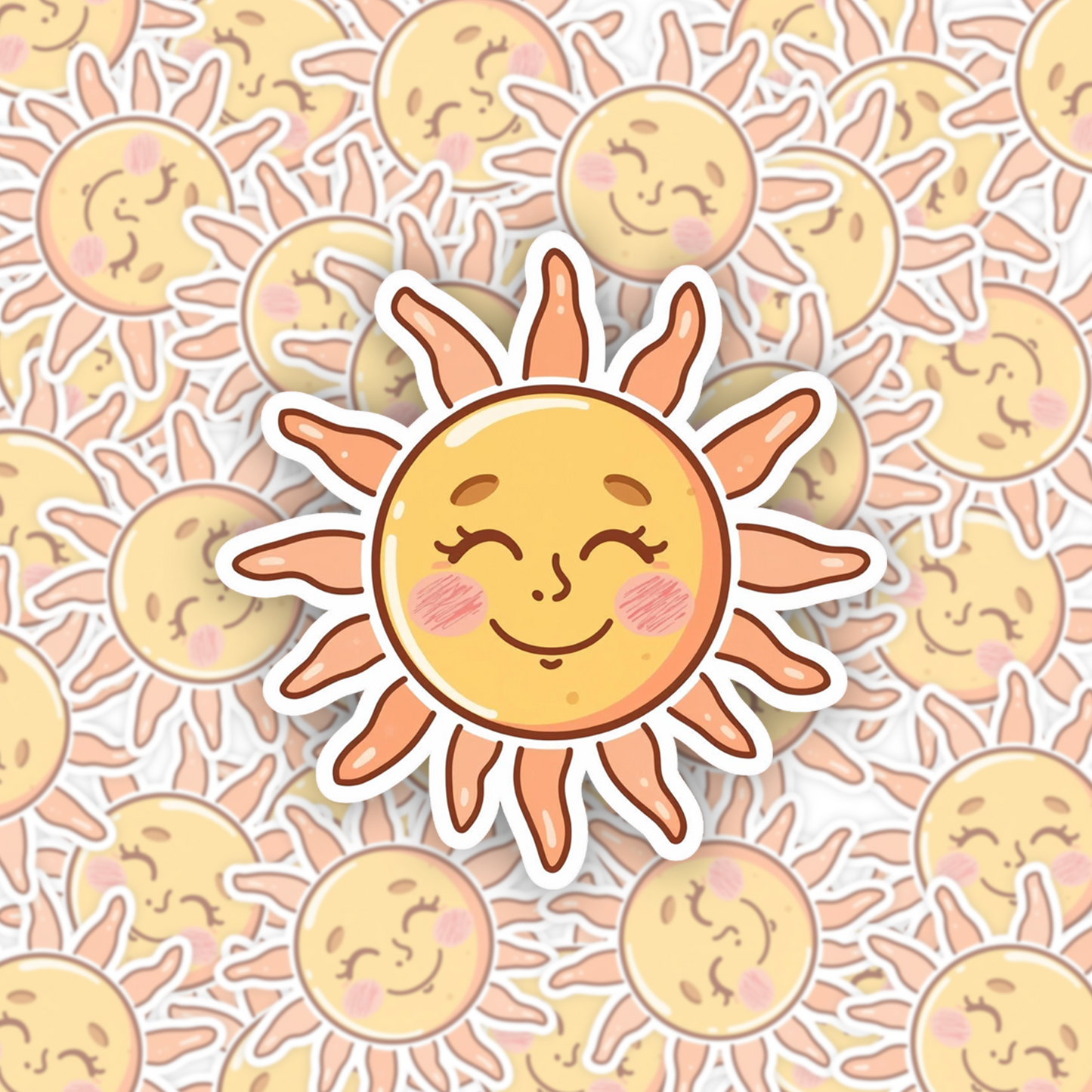 Smiling Sun White Vinyl Sticker (6.5 cm, Kiss-Cut)